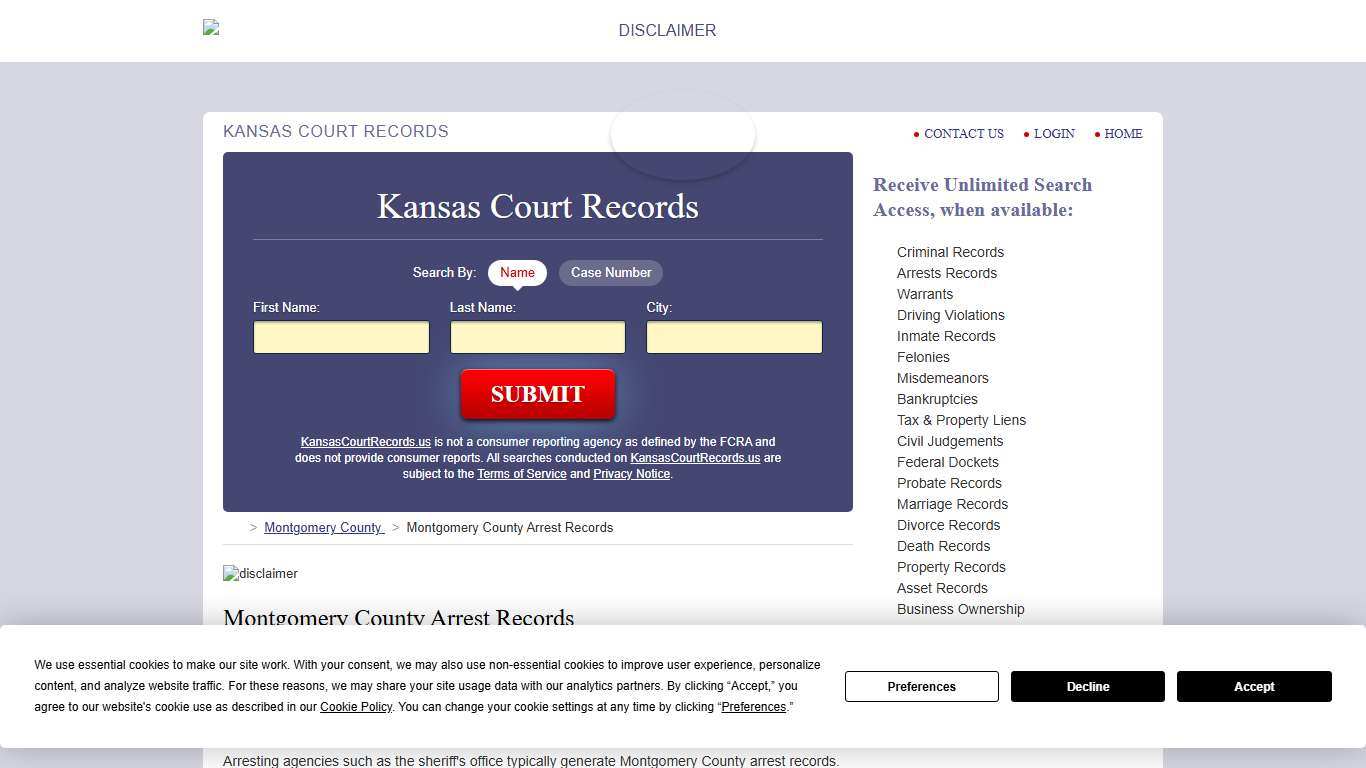 Montgomery County Arrest Records KansasCourtRecords.us