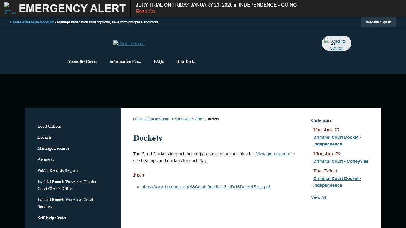 Dockets Montgomery County District Clerk, KS